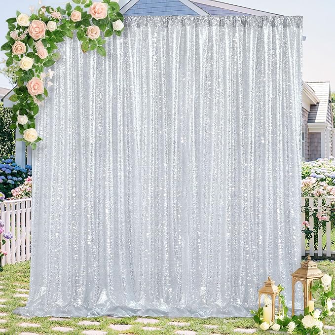 Silver Backdrop Curtains for Birthday - Glitter Party Photography Background 10ft x 10ft Wedding Christmas Home Decorations