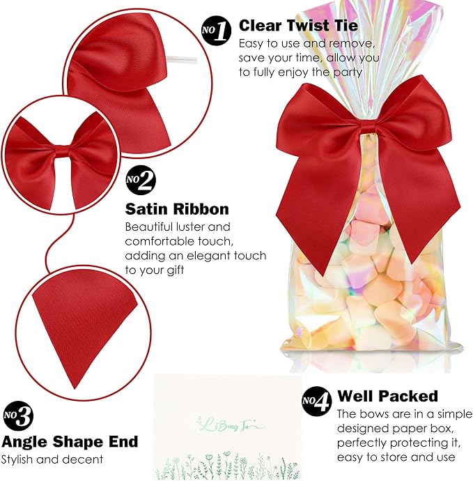 Gift Wrap Bows, 24 Pack Satin Polyester Bows with Twist Ties