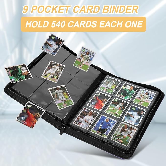 9 Pocket Card Binder, Premium Zip Trading Card Binder, 540 Double Sided Pocket PU Collection Binder, Collector Album, Card Folder for MTG, TCG, Sports Cards