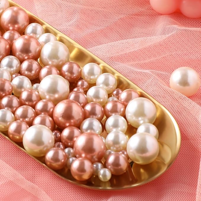 200 Pcs Vase Filler Beads Rosegold Pearl Beads for Vase No Hole Pearls for Centerpieces Vases Home Table Party Decor Wedding DIY 8/14/20mm