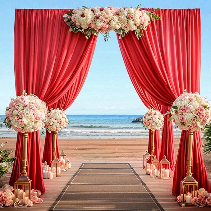 20ftx14FT Wrinkle Free Red Backdrop Curtain, 4 Panels 14FT Height Red Wedding Backdrop Drapes, Silky Polyester Back Drop Cloth for Birthday Photography Background Party Backdrop Draping