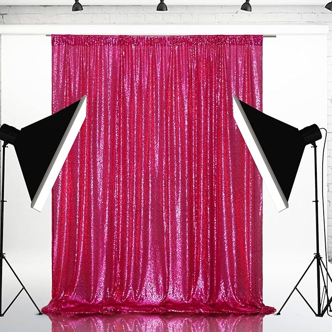 Eternal Beauty Hot Pink Sequin Backdrop, 10x10 Ft Glitter Background Curtains for Shimmer Photography Party Wedding Birthday Back Drop Decor