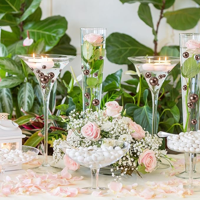 Vase Fillers: 100 Plastic Faux Pearls in Coffee, 3 Sizes, No Hole