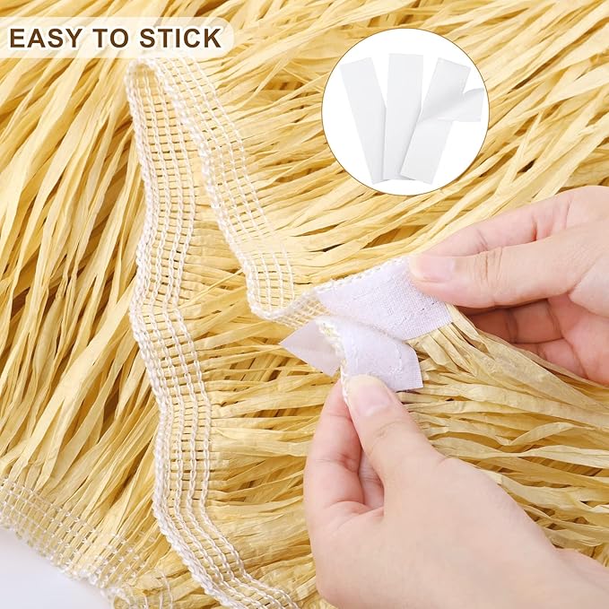 Fovths 6 Packs Luau Grass Table Skirt Fringe Straw Grass Skirt 108 x 30 Inch Hibiscus Hawaiian Table Skirts Rectangle Tropical Luau Party Decorations for Hawaiian Luau Decorations