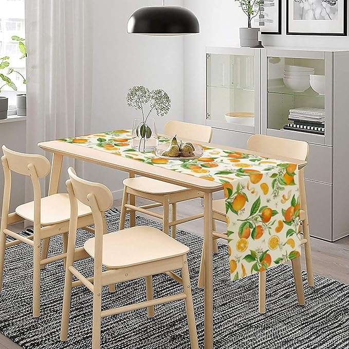 Spring Summer Orange Table Runner Vintage Citrus Lemon Fruit Mandarin Floral Dinner Runner for Farmhouse Baby Shower Party Holiday Home Kitchen Dining Table Decor 13x120
