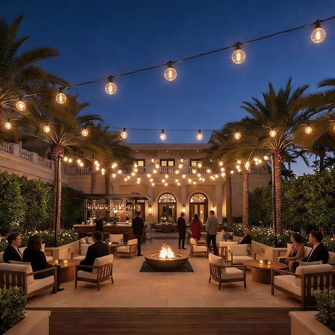 String Lights 150FT Warm White LED, 58 Bulbs, Dimmable, Black
