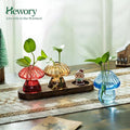 Glass Propagation Station for Plant: Mushroom Planter with Wooden
