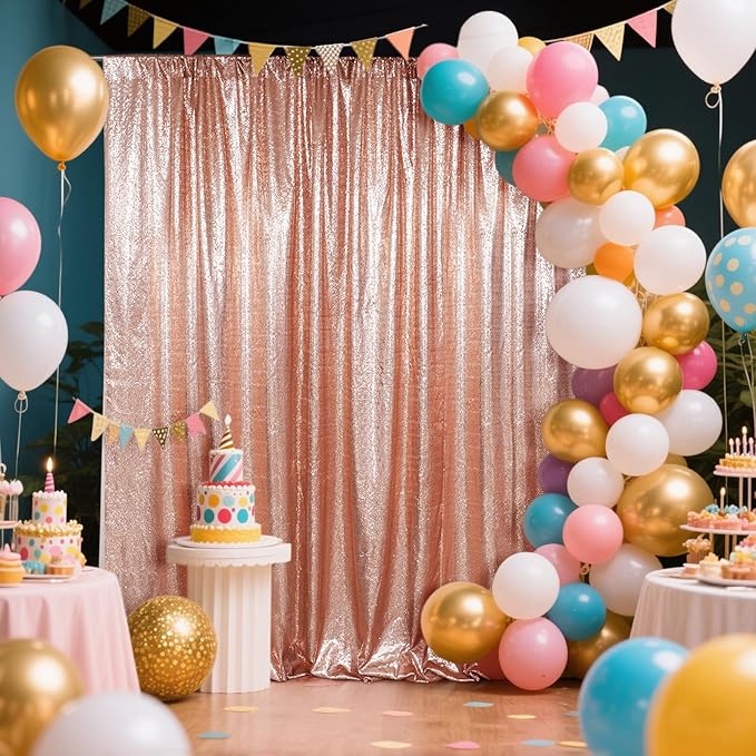 SquarePie Sequin Backdrop Not See Through Thick Background Glitter Curtain for Party 6FT x 6FT Rose Gold