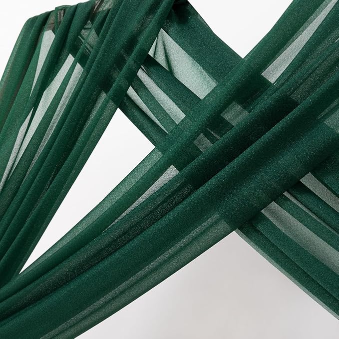 MLMC Emerald Green Wedding Arch Draping Fabric 4 Panels 29" x 20 FT Extra Long Gauze Drapes Sheer Backdrop Curtains 6.6 Yards Outdoor Drapery Panels for Wedding Ceremony Party Ceiling Decoration