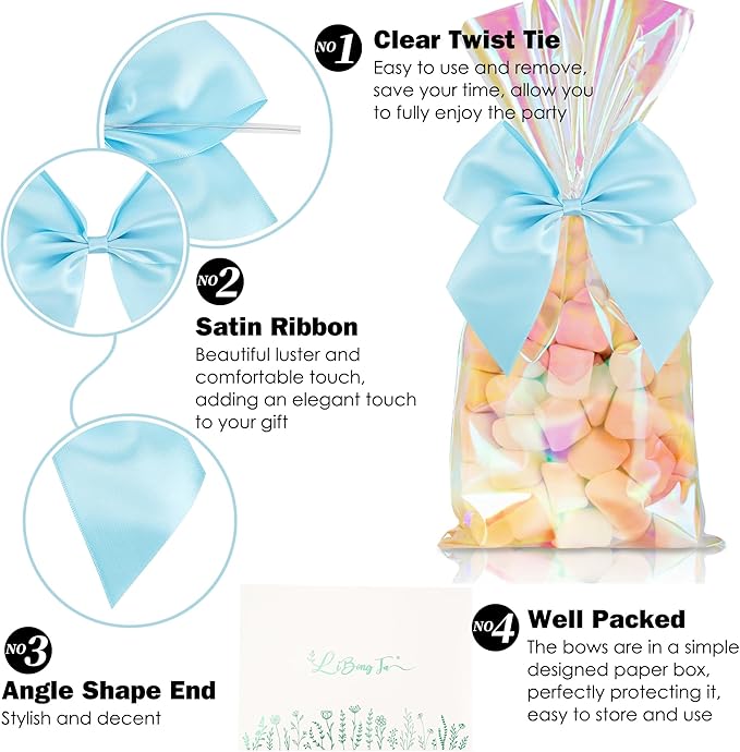 Gift Wrap Bows, 24 Pack 5-Inch Satin Ribbon Bows with Twist Ties