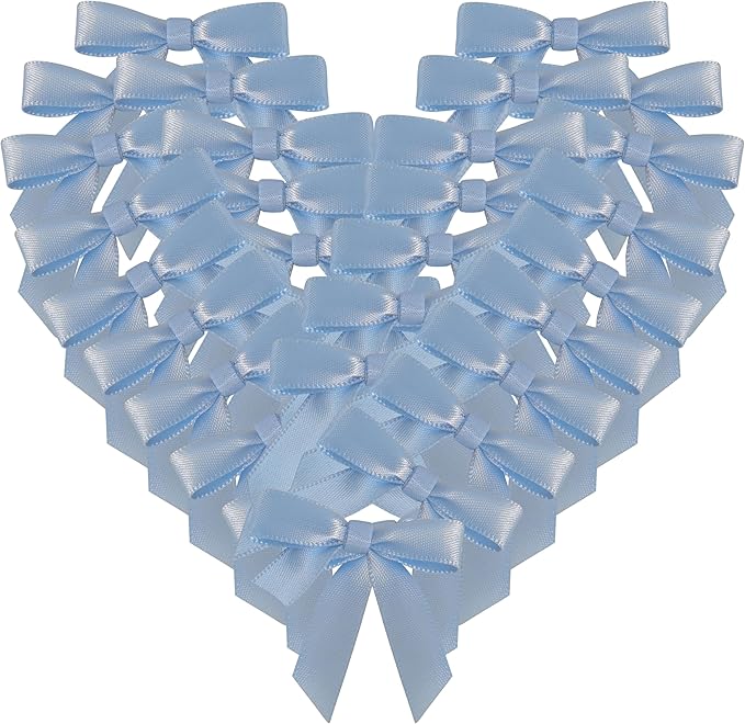 50pcs 1-1/2" Mini Light Blue Satin Ribbon Bows Without Twist Ties for Crafts Gift Wrapping Packing Christmas Baby Shower Decoration (Light Blue)