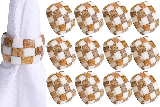 Napkin Rings Set of 12, Brown Cinnamon Mango Wood and Epoxy Resin