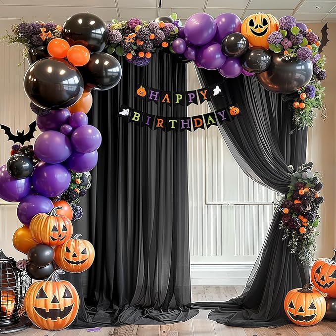 Black Wedding Arch Draping Fabric 3 Panels 30'' x 20FT Black Drapes Sheer Fabric Backdrop Arch Draping Fabrics for Wedding Ceremony Birthday Party Bridal Shower Decoration