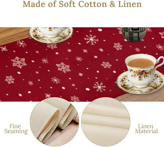 Merry Christmas Table Runner,Red Christmas Tree Snowflake Winter Seasonal Table Cloth Kitchen Dining Table Decoration for Home Party Decor 13x90 Inch