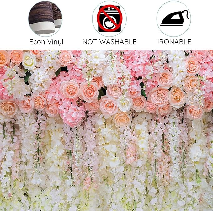 7x5ft Pink Rose Flower Wedding Photography Backdrop Spring Floral Photography Backdrop Valentine's Day Mother's Day Girl Birthday Baby Shower Wedding Bridal Party Banner Photo Booth Props Background