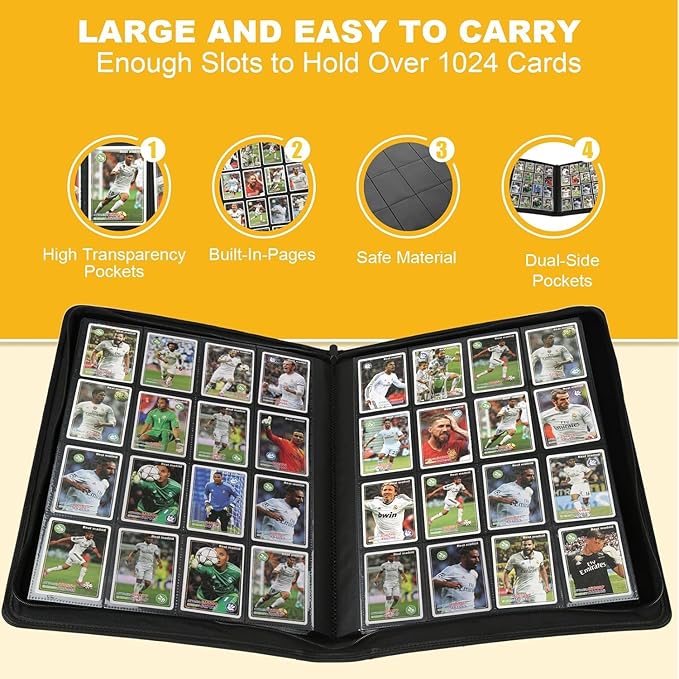 Premium Ringless Trading Card Binder - 1024 Capacity, 16 Side-Loading Pockets per Page, Archival Quality Protection & Anti-Slip Spine for TCG, MTG, Sports Cards (Gray)