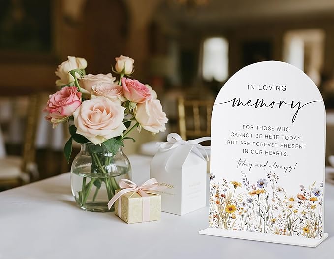 Memorial Table Sign for Wedding, Boho Floral In Loving Memory Sign, Wedding Signage with Stand, Bridal Shower Table Centerpieces, Supplies for Engagement Reception and Event Party, 37