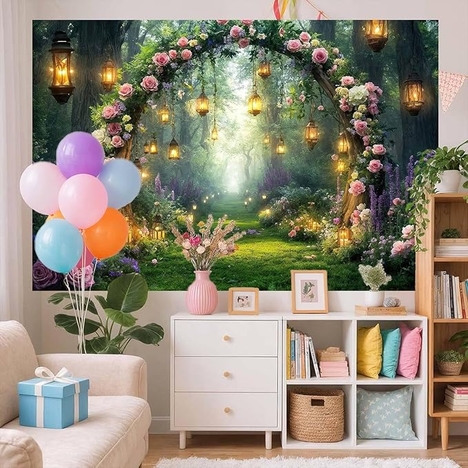 5x3ft Purple Flower Wedding Photography Backdrop Lavender Floral Enchanted Forest Fairytale Bridal Backdrop Anniversary Birthday Baby Shower Girl Party Banner Photo Booth Props Wonderland Background