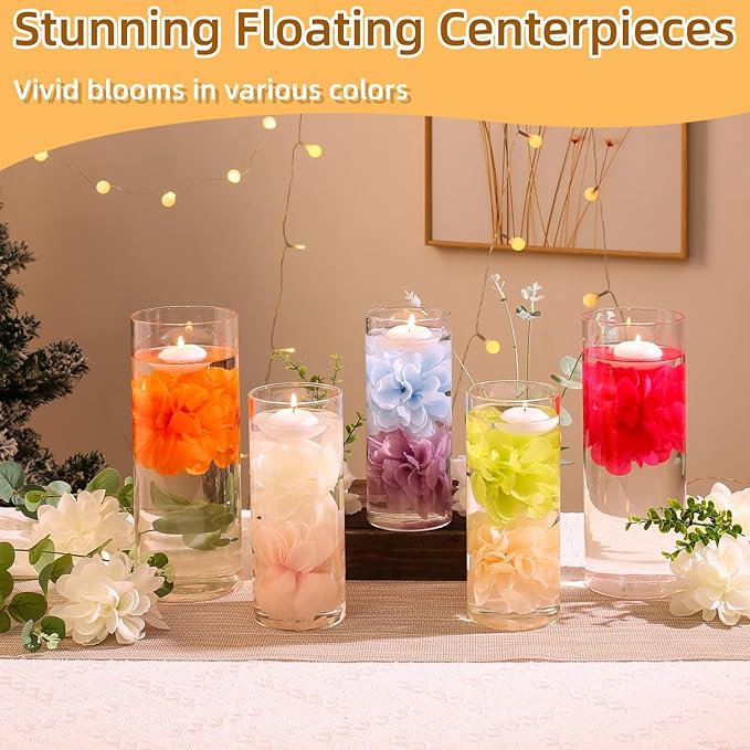 Vase Fillers, 24 Pcs Orange Floating Flowers and White Floating Candles