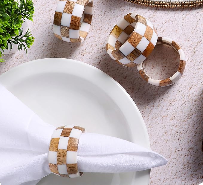 Napkin Rings Set of 12, Brown Cinnamon Mango Wood and Epoxy Resin