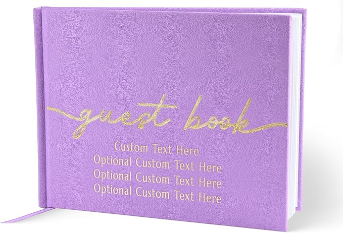 Guest Book for Party, Lavender Purple with Vegan Leather Cover, 110 Lined Pages