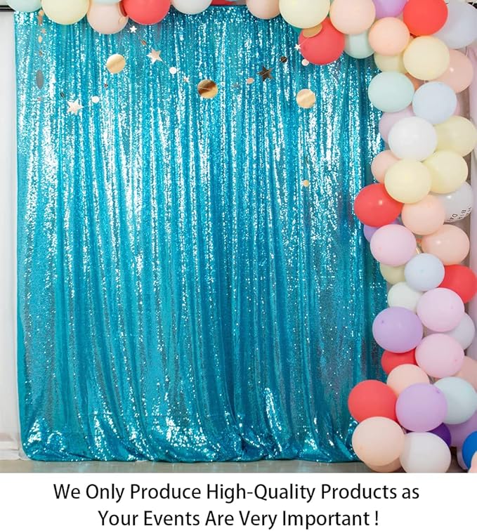 ShinyBeauty Turquoise Sequin Backdrop Curtain | 2 Panels 5Ft x 10Ft Glitter Wedding & Photography Background | Shimmer Curtains | Payette Sequin Aqua Blue Fabric Backdrop