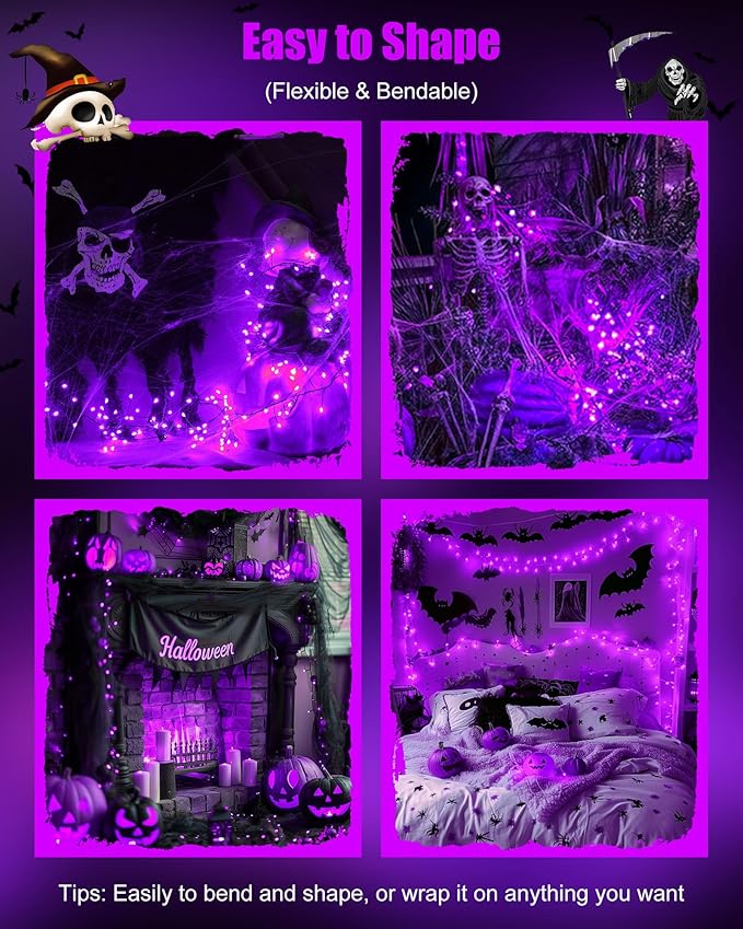 Fairy Lights Battery Operated, Twinkle String Lights Waterproof Silver Wire 5 Feet 60 Led Firecracker Starry Lights for DIY Wreath Home Party Bedroom Mason Jar Indoor Halloween Decoration, Purple