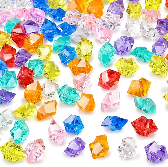 DomeStar 150Pcs Multicolored Fake Gems, Crushed Ice Rocks Fake Gemstones Plastic Crystals for Crafting Sensory Bin Filler Diving Toys Vase Fillers Table Scatter Decoration(Color Random)