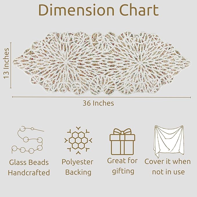 Handmade Beaded Table Runner, 13x36 Inches Lightweight Decorative Table Runner, Perfect for Dining/Wedding/Party/Everyday Use & Easy to Clean, Elegant Beaded Runner (Multi) - CLEENTABLE