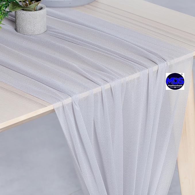 MDS Halloween Chiffon Table Runner - 15 Pack, 29 x 170 Inches, 14ft Each - Sheer Spooky Table Runners for Haunted House Parties, Trick-or-Treat Tables, Witchy Décor, Wedding & Events - Cool Gray