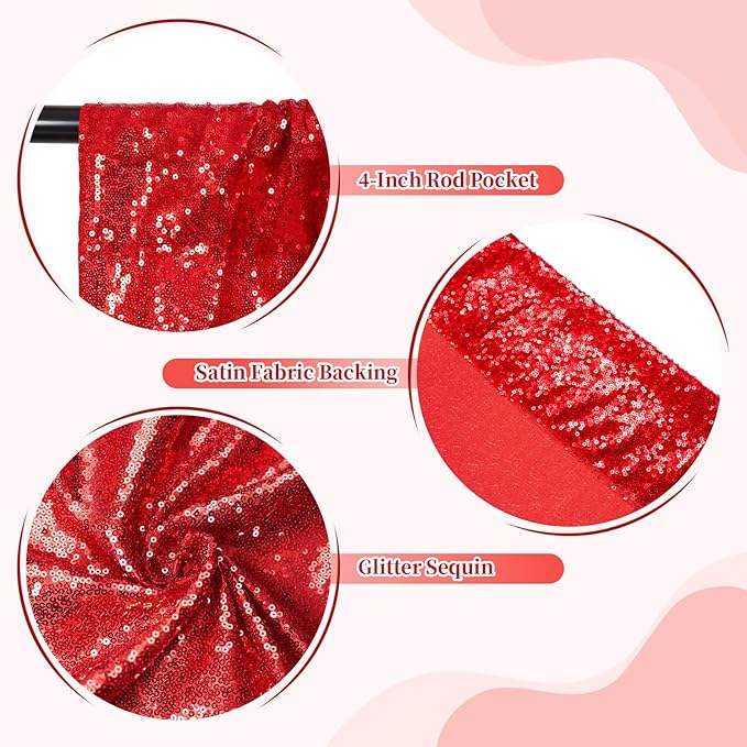 SquarePie Sequin Backdrop Less Transparent Background Sparkly Curtain for Wedding Party 20FT x 10FT Red