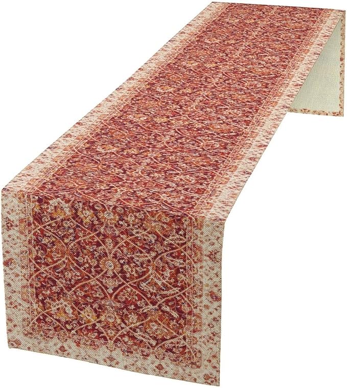 Boho Floral Vintage Table Runner, Retro Red Flower Rustic Country Farmhouse Abstract Pattern for Home Kitchen Table Decor Dining Coffee Room Party Decor 13x108in