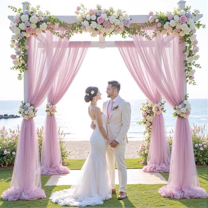 Wedding Arch Draping Fabric Backdrop 1 Panel 60" x 26Ft Dusty Rose Drapes Curtains for Wedding Reception Sheer Tulle Backdrop Curtain for Ceremony Birthday Party Baby Shower Arbor Ceiling Decorations