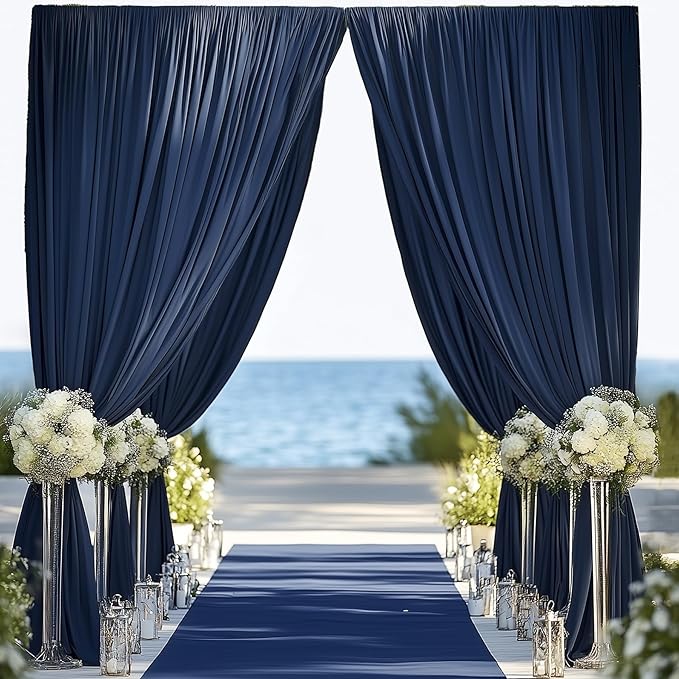 50ftx12ft Wrinkle Free Navy Blue Backdrop Curtain, 10 Panels 12FT Height Navy Blue Wedding Backdrop Drapes, Silky Polyester Back Drop Cloth for Birthday Photography Background Party Backdrop Draping