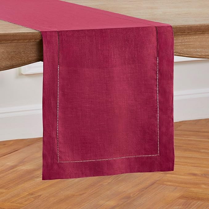 Solino Home Linen Table Runner 36 Inches - 100% Pure Linen Beet Hemstitch Table Runner 14 x 36 Inch Ideal for Dresser and Coffee Tables - Fall, Thanksgiving, Christmas, Holiday - Classic Hemstitch