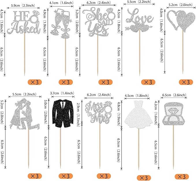 30 Pack Bride to be Cupcake Toppers Glitter Diamond Ring I Do Love Cupcake Picks Miss to Mrs He Asked She Said Yes Bridal Shower Wedding Engagement Bachelorette Cake Decorations Silver