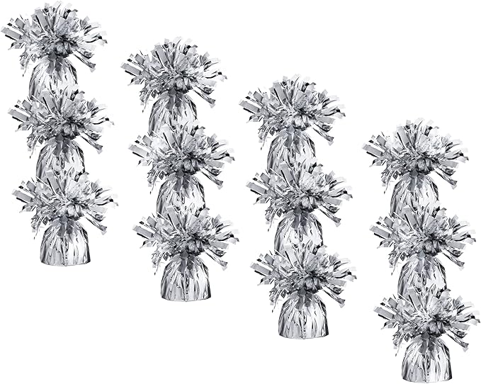 Balloon Weights, 12-Pack Silver Round Metallic Foil Decor
