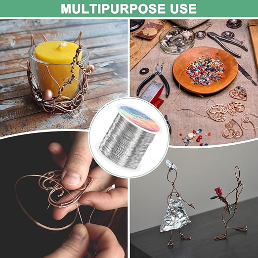 0.4mm Jewelry Wire, 26 Gauge 328FT Craft Wire Copper Beading Wire for Jewelry Making/Planting/Weaving/DIY Crafting, Soft Metal Wires [100M, Silver White]