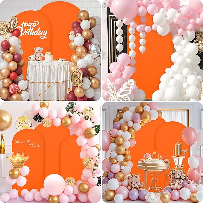 Wedding Arch Covers Arch Backdrop Cover Arch Stand Covers 7.2FT 6FT Set of 2 Arch Cover Spandex Fabric Stretchy Backdrop for Wedding Birthday Party Decoration Baby Shower (Candy Orange)