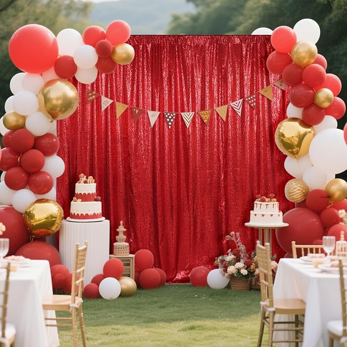 SquarePie Sequin Backdrop Curtain Not See Through Thick Glitter Background for Party 6FT x 8FT Red