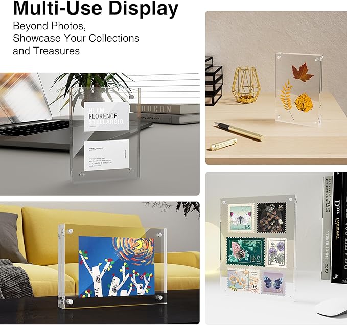 HOUSE DAY Acrylic Picture Frames 3.5x5, 3 Pack Magnetic 3.5 x 5 Picture Frame, Double Sided Clear 3.5x 5 Photo Frame with Microfiber Cloth, Frameless FreeStanding 3.5x5 Frame Gift for Desktop Display