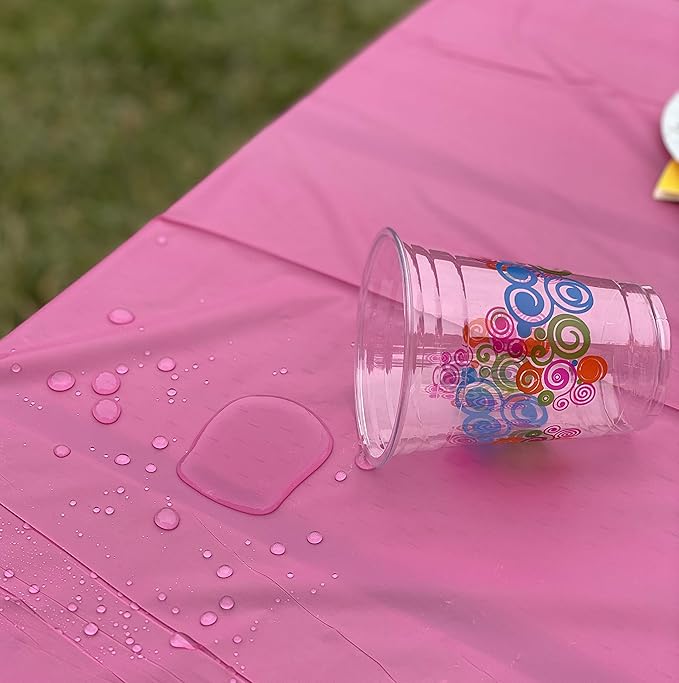 Pink Disposable Plastic Tablecloth Roll with Slide Cutter, 54 x 1296 Inch