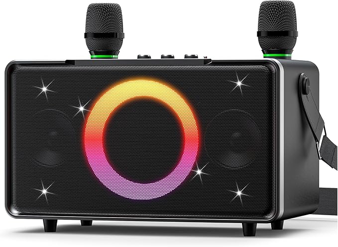 GFEEN Portable Bluetooth Speaker: 200W Peak, Deep Bass, 15H Playtime, Large Party Wireless Speakers, Powerful Loud Sound, Light Show, Fast Charging for Outdoor, Backyard, Home(Silver with 2Mic)