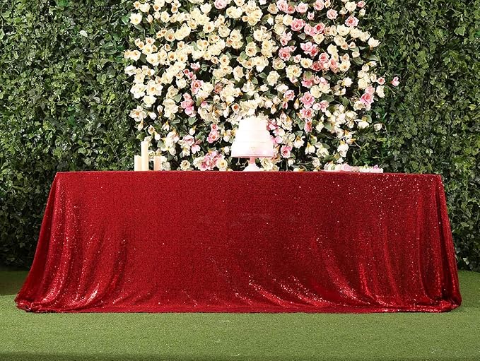 SquarePie Sequin Tablecloth 90 x 156 Inch Red Sparkly Table Linen for Wedding Party