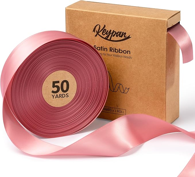 Pink Satin Ribbon 1-1/2 Inch x 50 Yards Double-Faced Valentines Ribbons for Flower Bouquet Gift Wrapping Party Decor Wedding Invitation DIY Craft