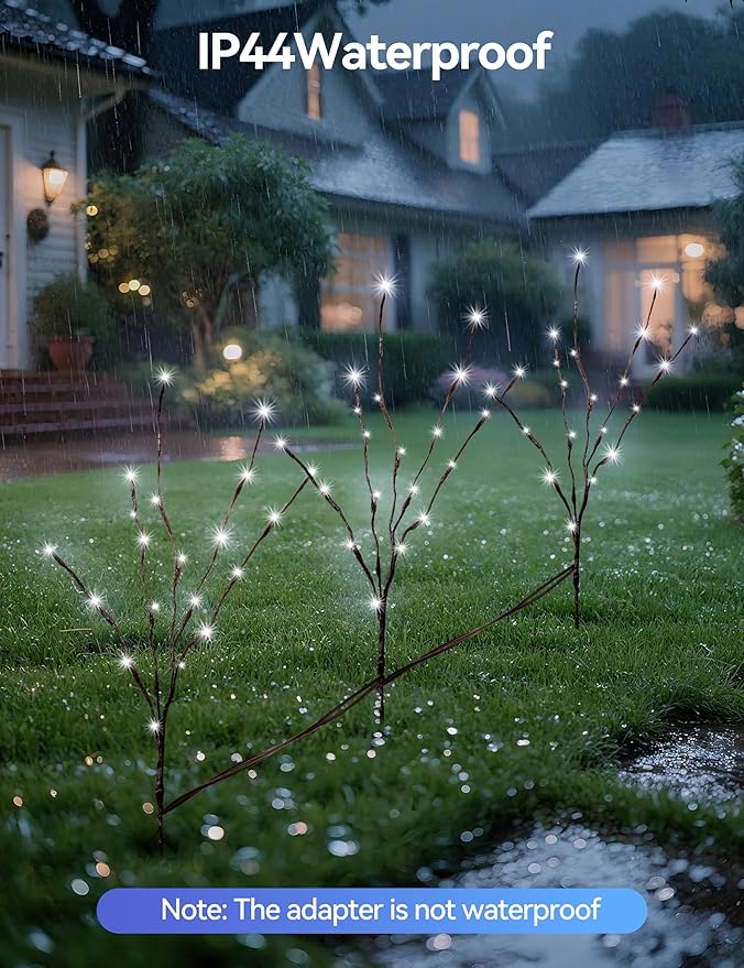 3 Pack Lighted Branches for Vases Plug in - 24Inch 60 LED Christmas DIY Twig Pathway Lights, Artificial Tree Bendable Xmas Fairy Lights with Stakes for Outdoor Indoor Party Decoration, Pure White
