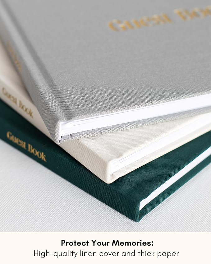 Linen Hardcover Wedding Guest Book with Lined and Blank Pages