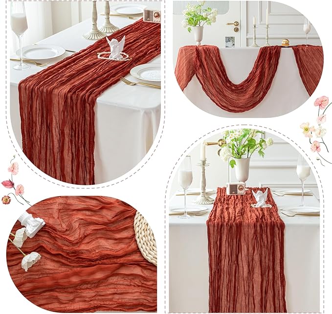 Sioloc Terracotta Table Cloth Cheesecloth Table Runner 10ft Rustic for Tea Wedding Party Baby Bridal Centerpiece Fall Decor for Home Halloween Thanksgiving