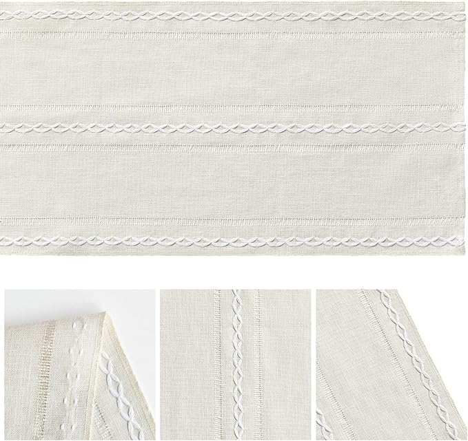 Artoid Mode Beige Rustic Cotton Linen Table Runner, Seasonal Embroidered Hollow Kitchen Dining Table Decoration for Home Party Decor 13x72 Inch