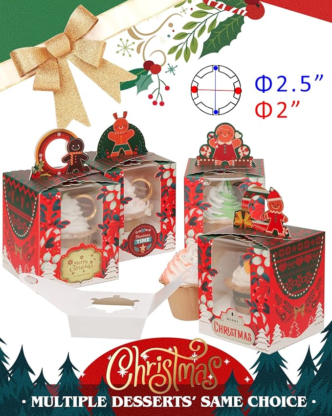 Cupcake Carriers 50 Pack with Holder Inserts, Auto-Pop 3.7 x 3.7 x 4.5 Inch